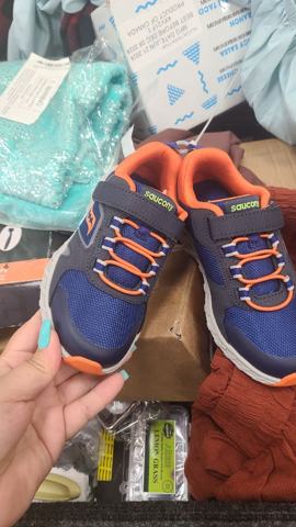 Saucony · Детские кроссовки на липучке, сине-оранжевые