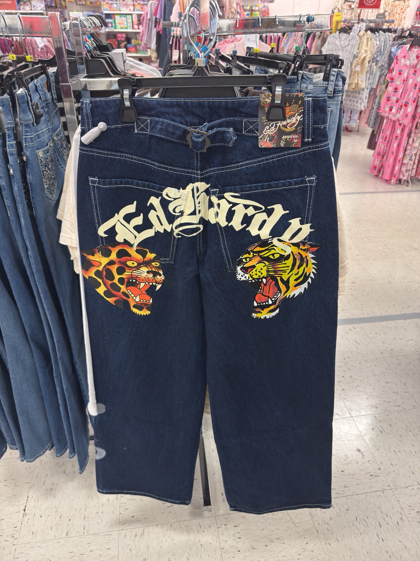 Ed Hardy широкие джинсы с рисунком сзади