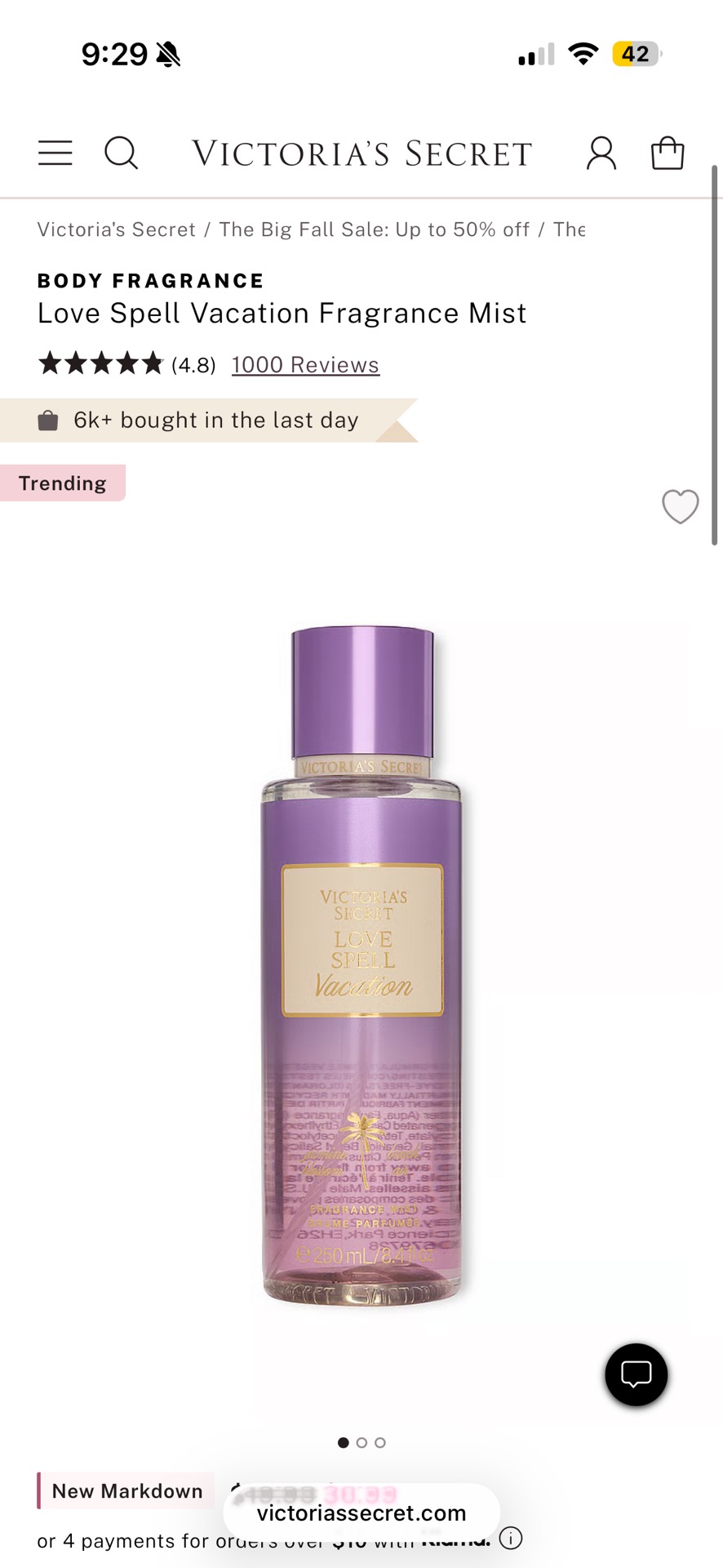 Love Spell Vacation Fragrance Mist